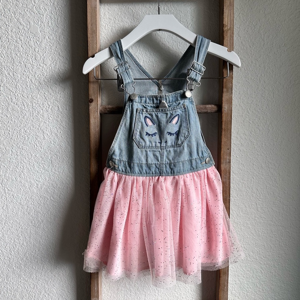 OshKosh unicorn Denim & Tulle Overall Dress Sz: 4T